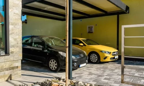 Erhöhtes Doppelcarport GARDEON mit glatter Design-Dachdämmung