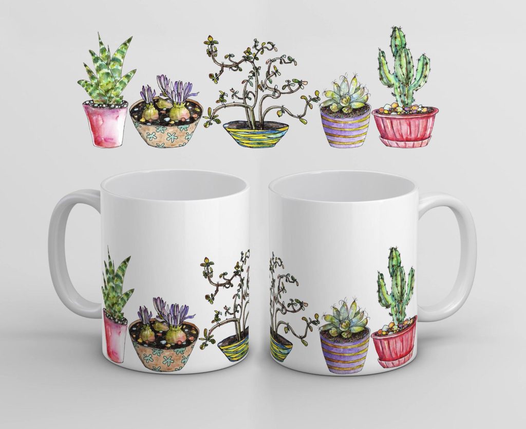 Eine Tasse mit Pflanzen - Bedruck