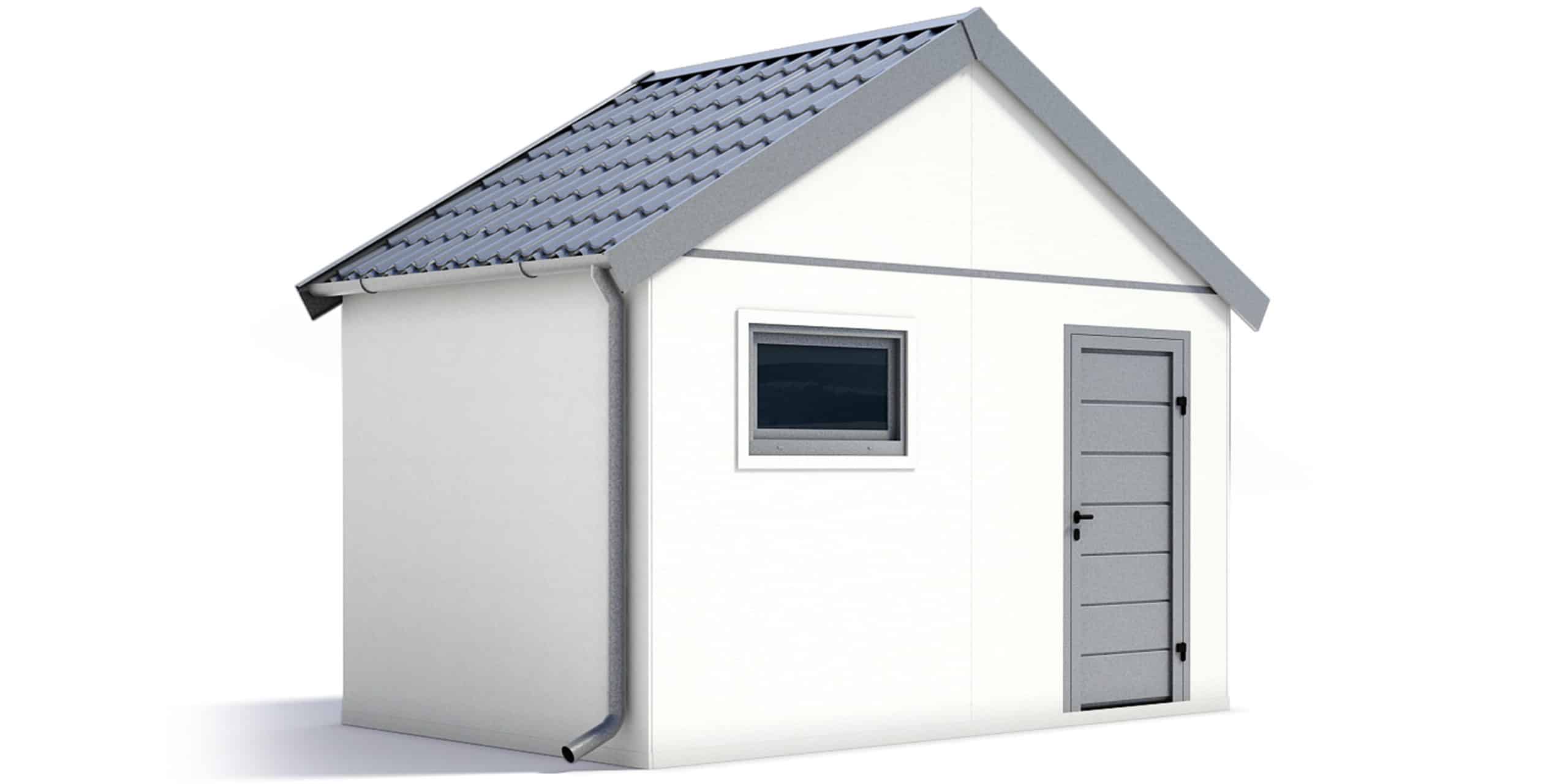 Eine Gartenhütte mit Satteldach