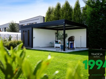 Kombination Pergola + Gartenhaus in der Farbe RAL 7016 - Anthrazit