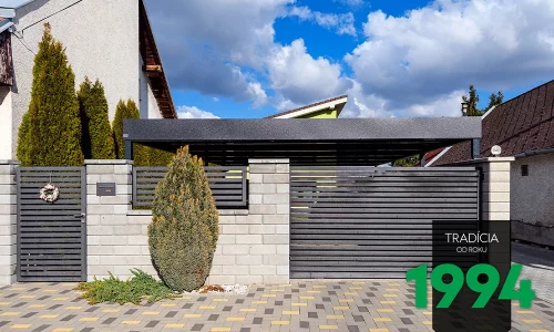 GARDEON Carport in Anthrazit mit gekürzten Stützen an der Mauer