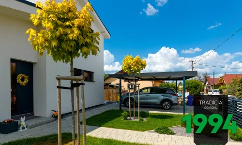 Modernes Stahlcarport von GARDEON mit Dachgefälle nach HINTEN